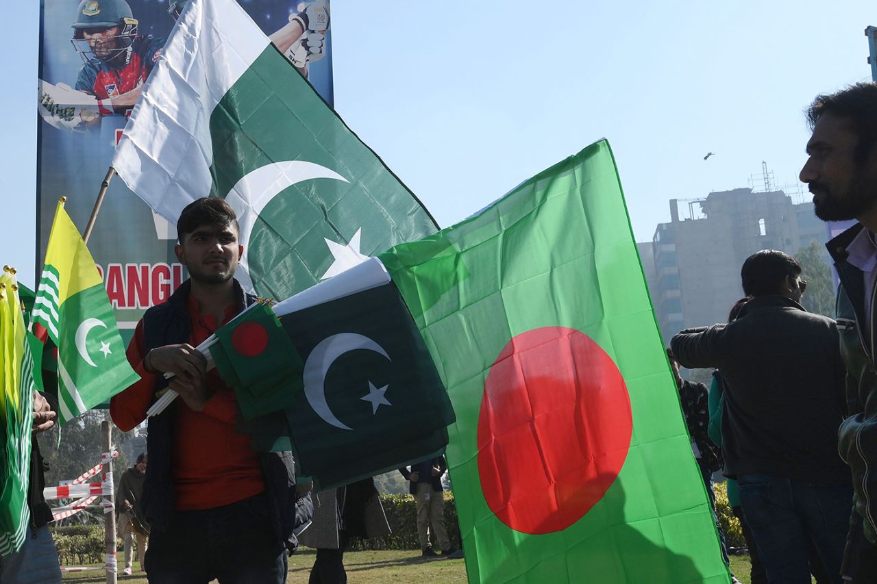 Pakistan and Bangladesh flags on sale outside Gadaffi Stadium, Pakistan v Bangladesh, 1st T20I, Lahore, January 23, 2020