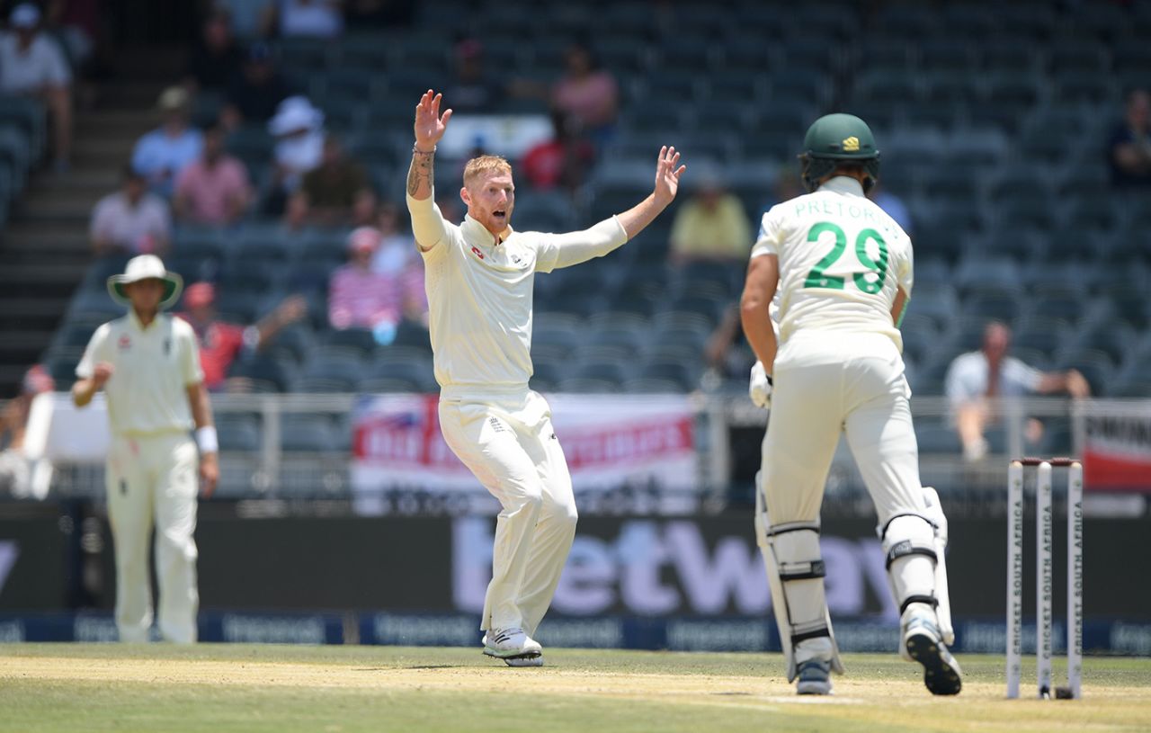 Ben Stokes appeals, South Africa v England, 4th Test, Day 3, Johannesburg, January 26, 2020