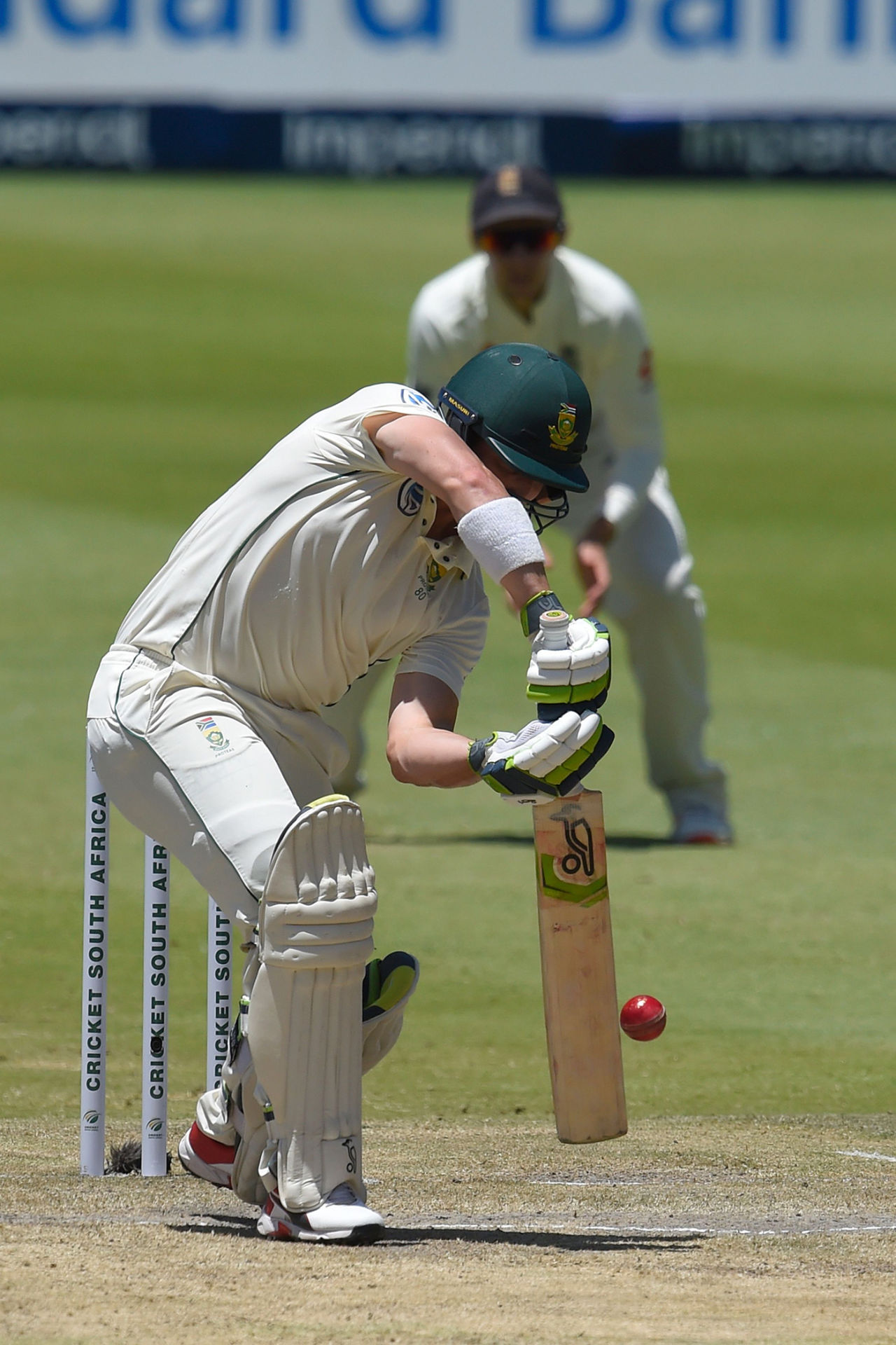 Dean Elgar lunges forward to defend, South Africa v England, 4th Test, Johannesburg, 4th day, January 27, 2020