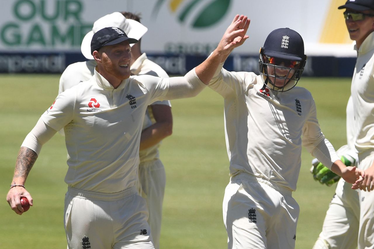 Ben Stokes and Ollie Pope celebrate, South Africa v England, 4th Test, Johannesburg, 4th day, January 27, 2020