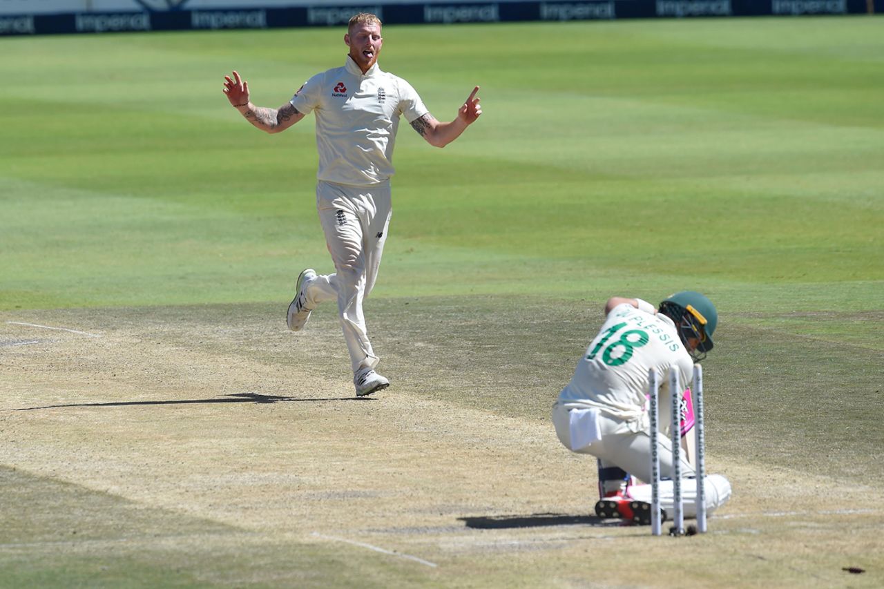 Ben Stokes burst through Faf du Plessis's defences, South Africa v England, 4th Test, Johannesburg, 4th day, January 27, 2020