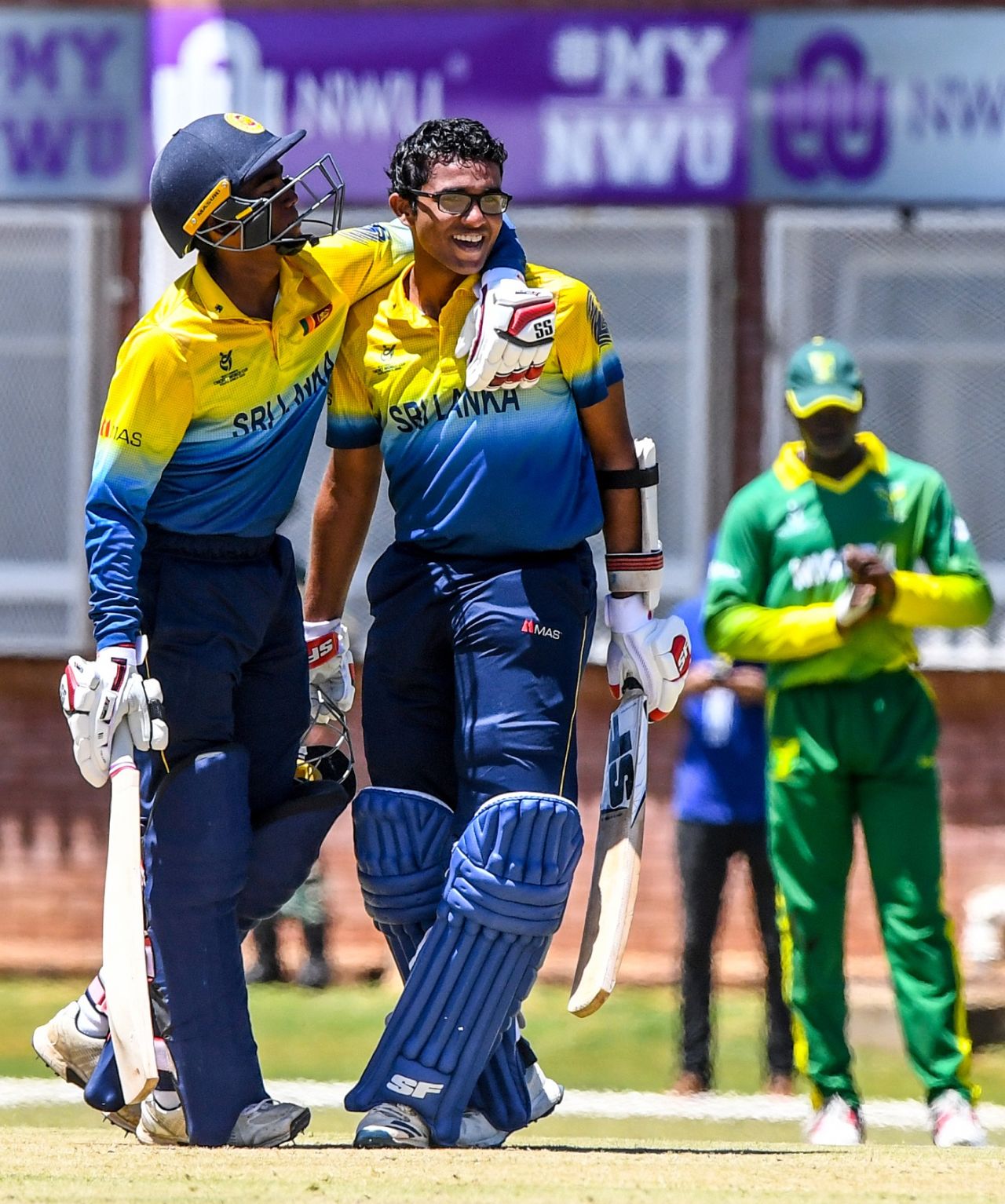 Ravindu Rasantha celebrates his century, Sri Lanka v Nigeria, Plate Quarter-final 1, Under-19 World Cup, Potchefstroom, January 27, 2020