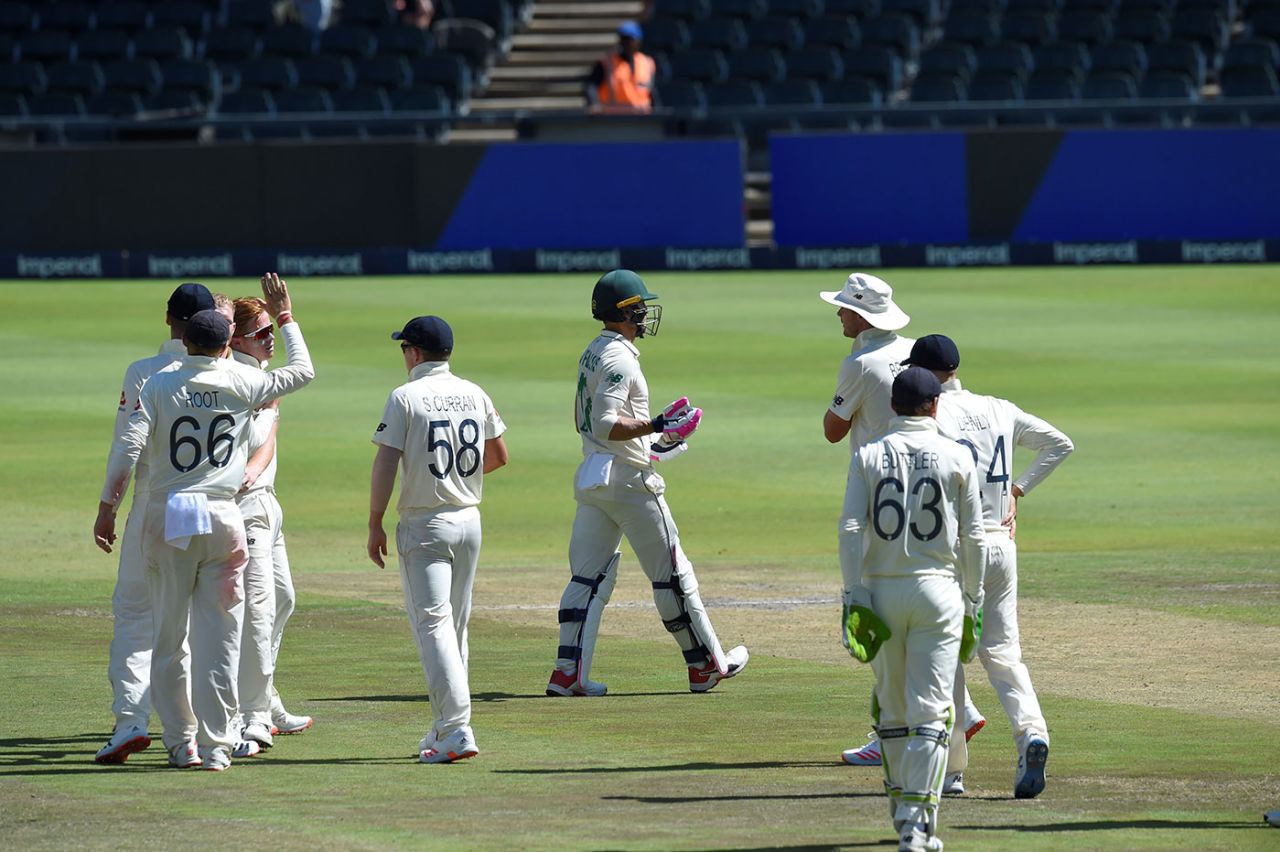 Faf du Plessis walks off after his dismissal to Ben Stokes, South Africa v England, 4th Test, Johannesburg, 4th day, January 27, 2020