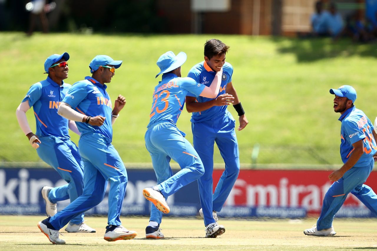 Kartik Tyagi picked up two wickets in the first over of the Australia innings, Australia v India, Under-19 World Cup 2020, Super League quarter-final, Potchefstroom, January 28, 2020