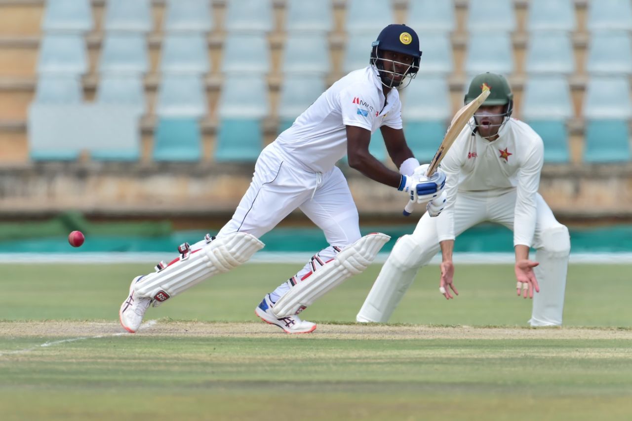 Angelo Mathews plays one on the off side, Zimbabwe v Sri Lanka, 2nd Test, Harare, 3rd day, January 29, 2020