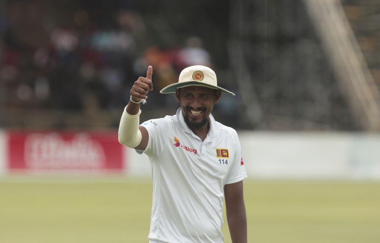 Suranga Lakmal gives a thumbs up, Zimbabwe v Sri Lanka, 2nd Test, Harare, 4th day, January 30, 2020