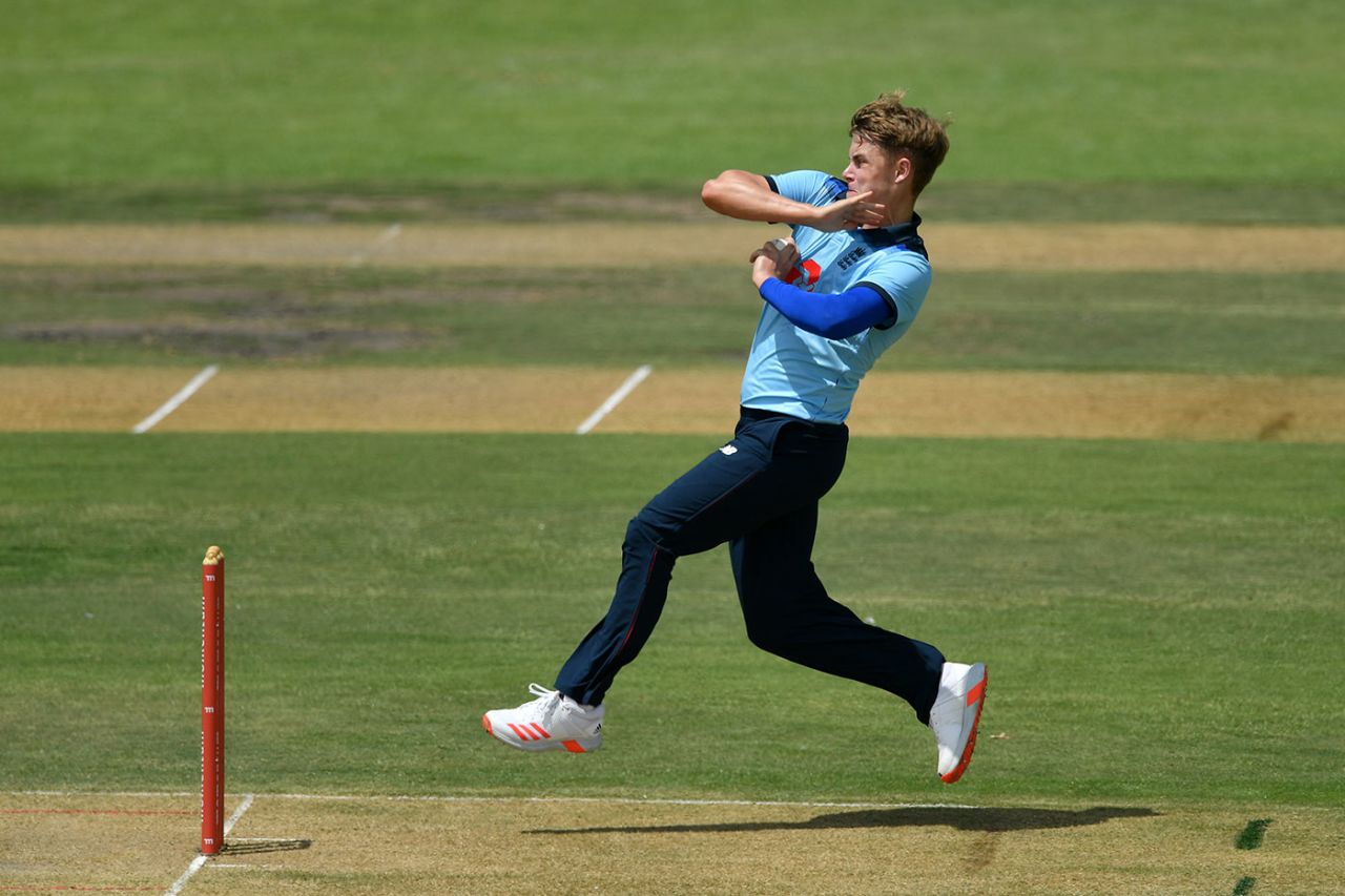 Sam Curran bowls during England's warm-up, Cricket South Africa Invitational XI v England, Tour Match, Paarl, January 31, 2020