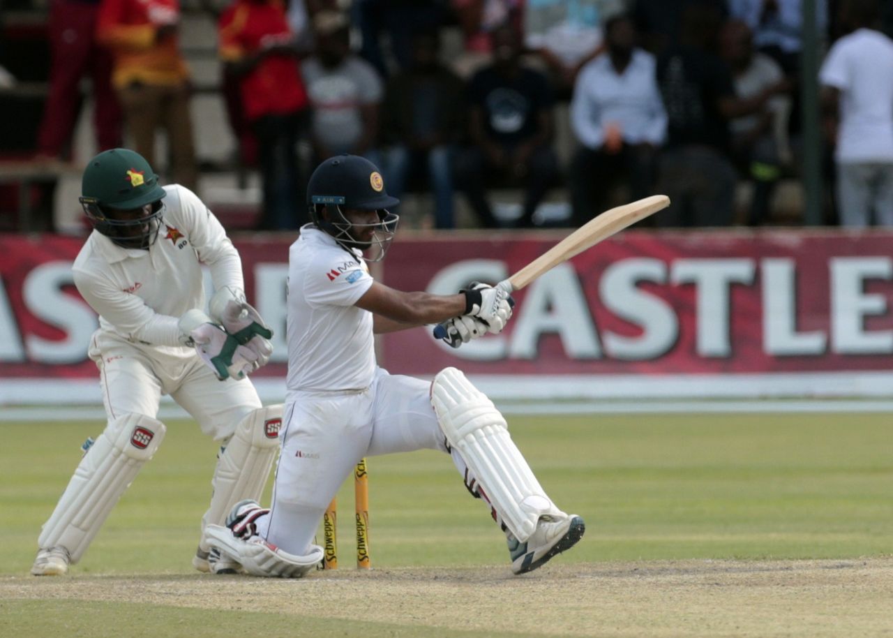 Kusal Mendis employs the sweep, Zimbabwe v Sri Lanka, 2nd Test, Harare, 5th day, January 31, 2020