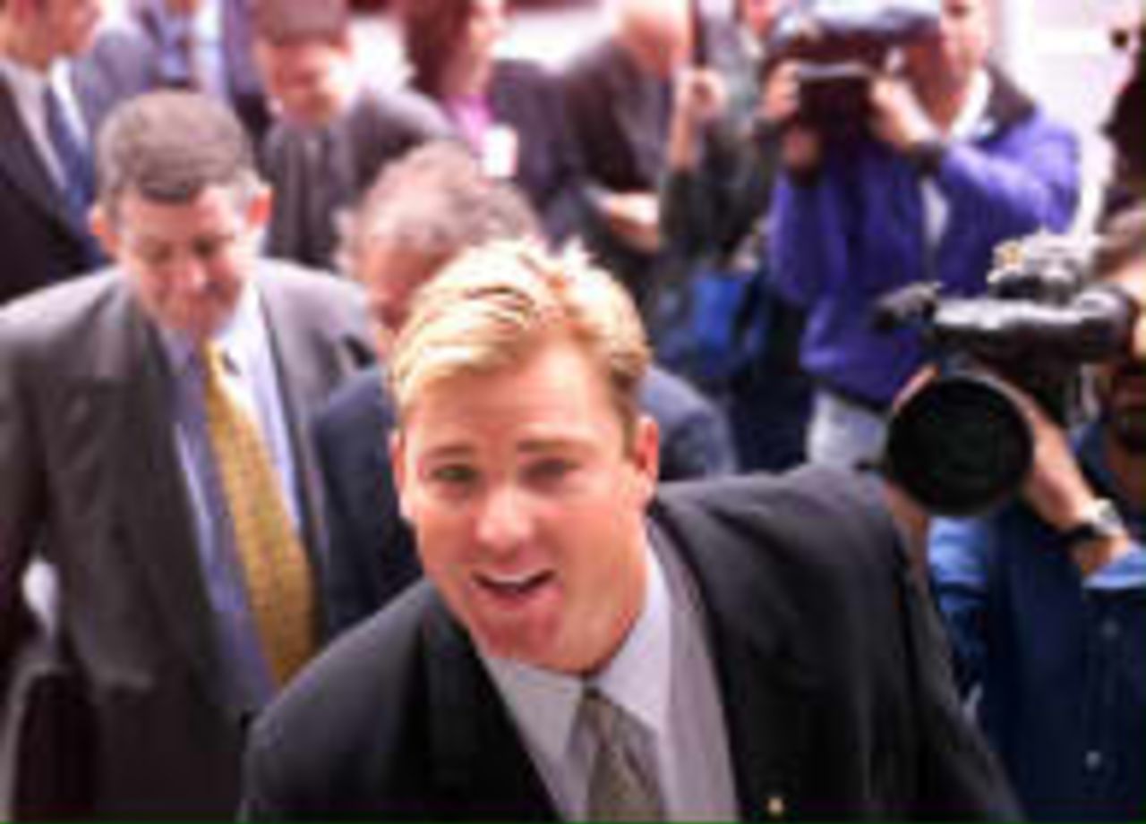 Shane Warne before giving evidence to a Pakistan judicial commission into match fixing, Melbourne, Jan 8 1999