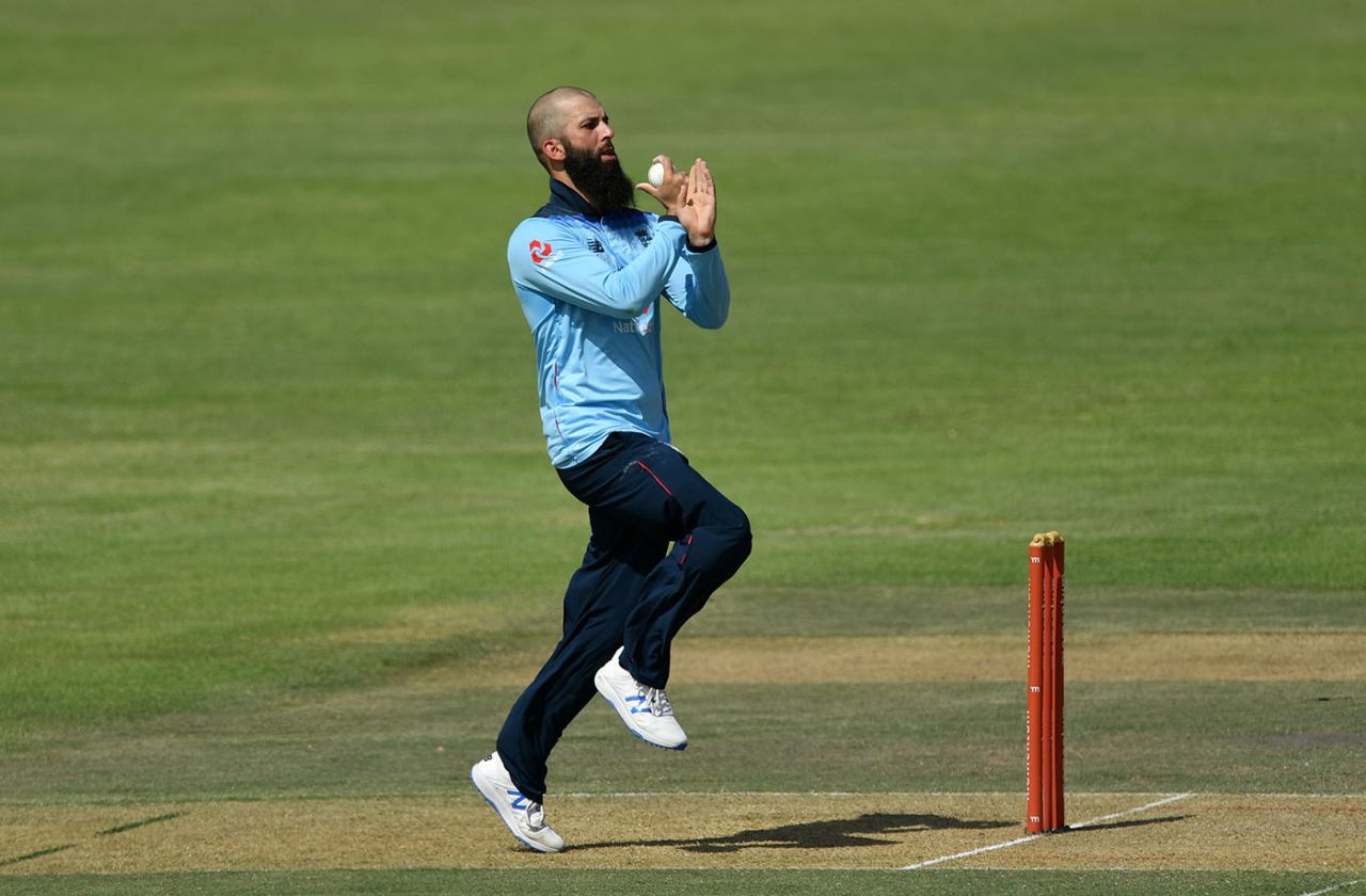 Moeen Ali bowls during the practice match between England and Cricket South Africa Invitation XI at Boland Park, Paarl, February 01, 2020