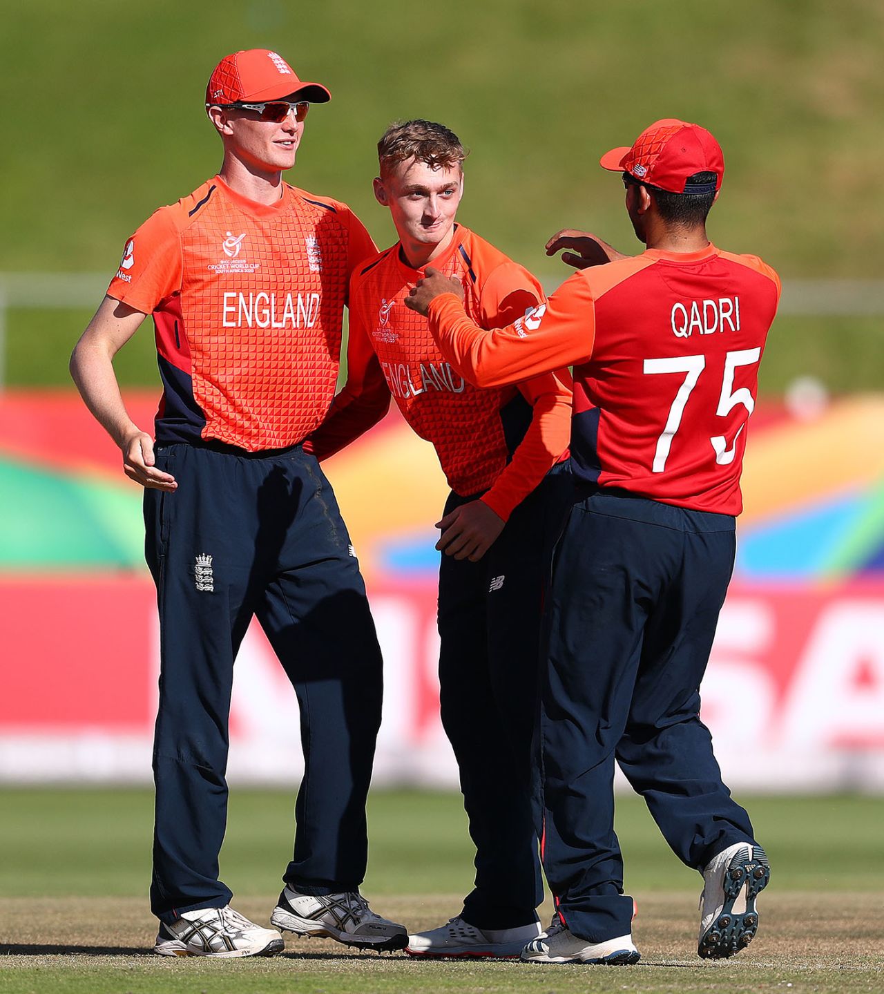 Lewis Goldsworthy is congratulated by team-mates after claiming his fifth wicket of the match, England v Sri Lanka, ICC U19 Cricket World Cup Plate Final, Benoni, February 03, 2020