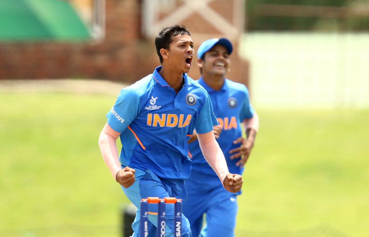 Yashasvi Jaiswal roars after picking a wicket, India v Pakistan, U-19 World Cup semi-final, Potchefstroom, February 4, 2020