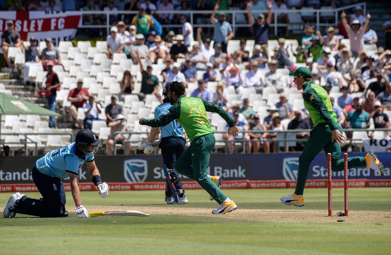 Joe Root reacts after being run out, South Africa v England, 1st ODI, Cape Town, February 4, 2020