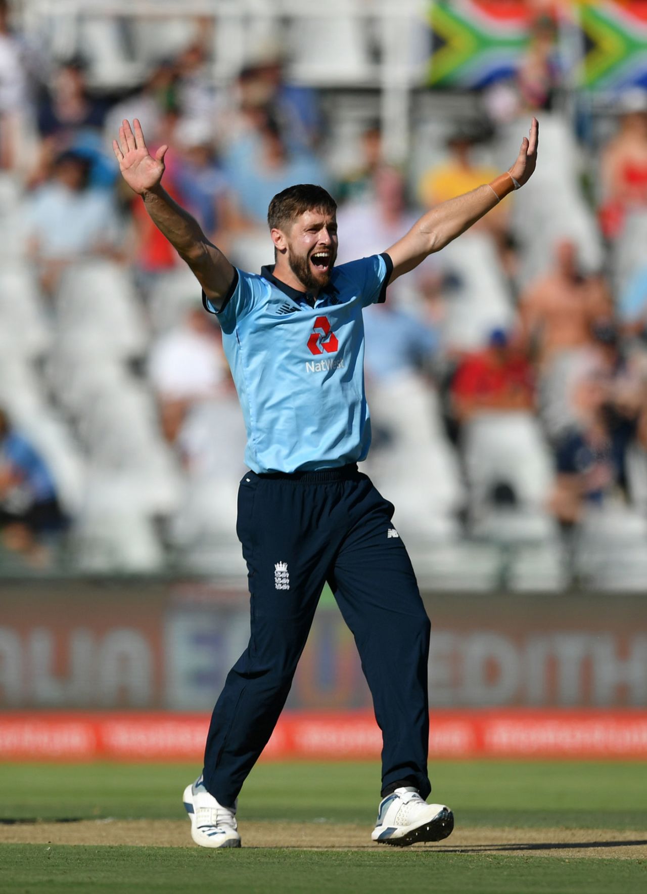 Chris Woakes appeals for a wicket, South Africa v England, 1st ODI, Cape Town, February 4, 2020