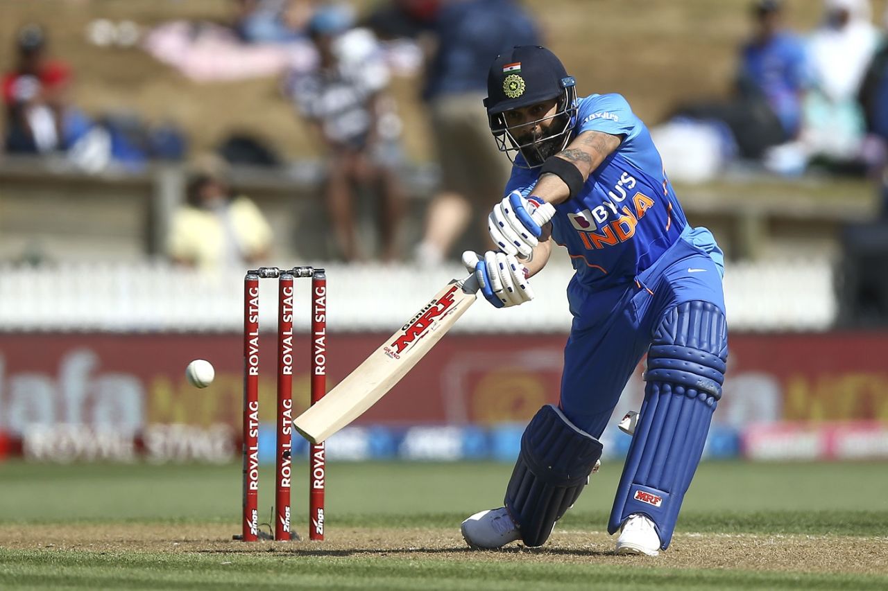 Virat Kohli reaches out to drive, New Zealand v India, 1st ODI, Hamilton, February 5, 2020