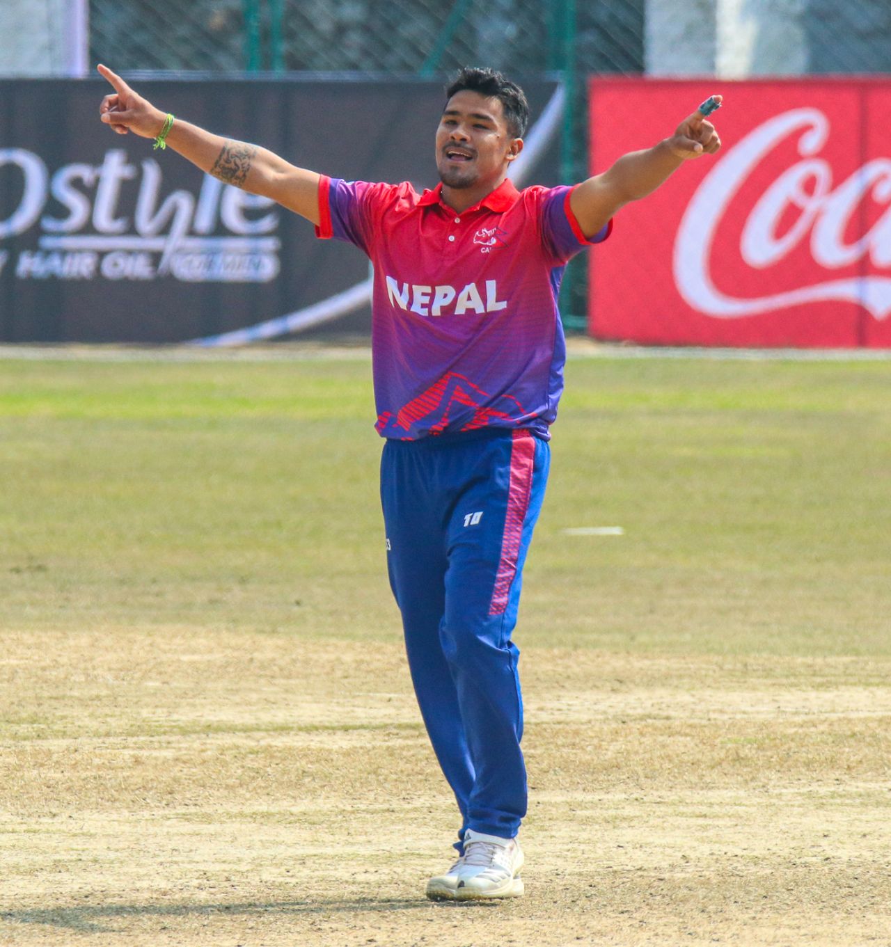 Karan KC celebrates after taking a wicket, Nepal v Oman, ICC Cricket World Cup League Two tri-series, Kirtipur, February 5, 2020