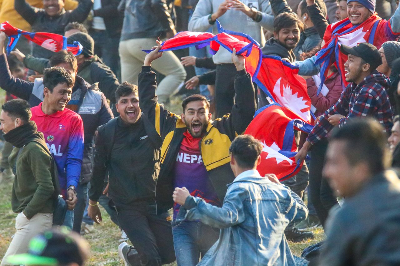 Fans at Tribhuvan University Stadium turn delirious after a Nepal boundary keeps hope alive, Nepal v Oman, ICC Cricket World Cup League Two tri-series, Kirtipur, February 5, 2020