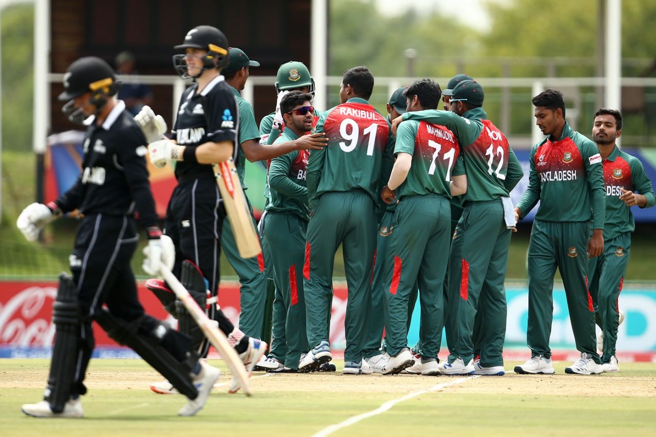 Rakibul Hasan celebrates a wicket, Bangladesh v New Zealand, U-19 World Cup semi-final, Potchefstroom, February 6, 2020
