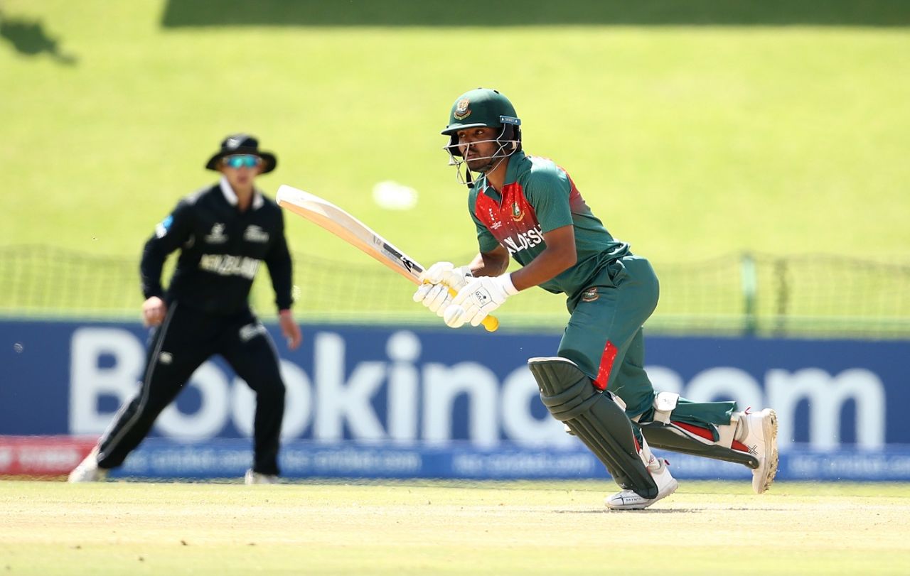 Towhid Hridoy whips one away through the on side, Bangladesh v New Zealand, U-19 World Cup semi-final, Potchefstroom, February 6, 2020