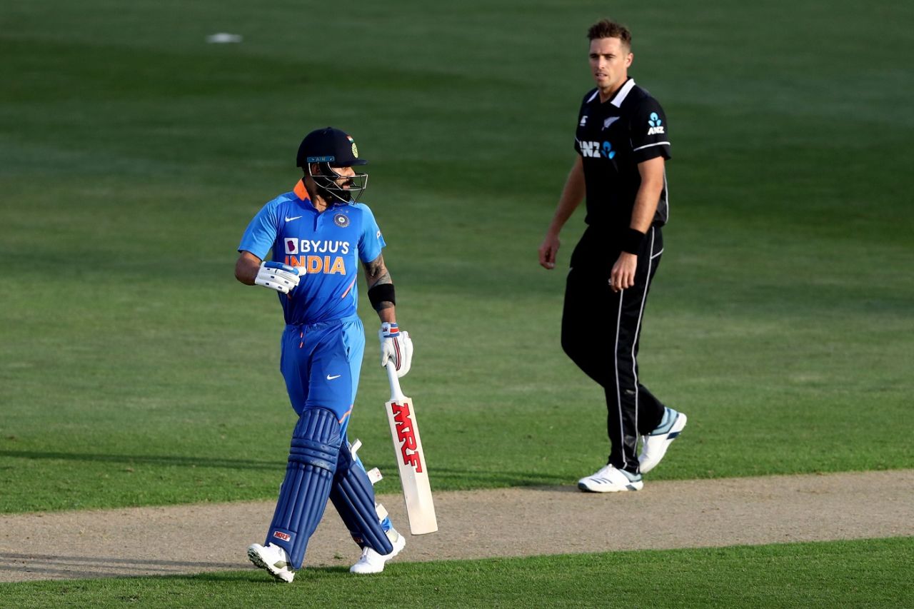 Tim Southee bowled Virat Kohli with a beauty, New Zealand v India, 2nd ODI, Auckland, February 8, 2020
