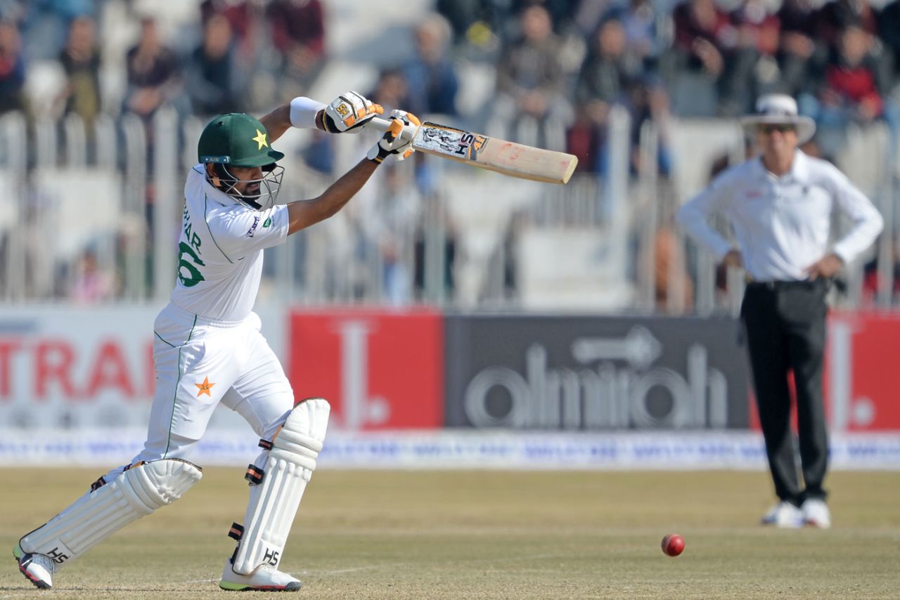 Babar Azam drives through the off side, Pakistan v Bangladesh, 1st Test, Rawalpindi, 2nd day, February 8, 2020