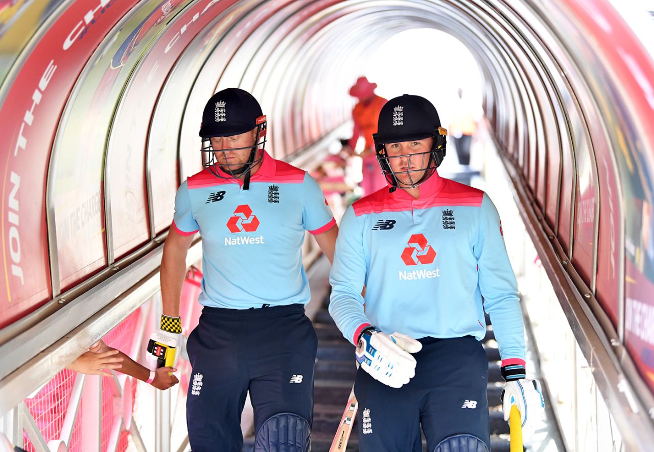 Jonny Bairstow and Jason Roy head down the tunnel, South Africa v England, 3rd ODI, Johannesburg, February 9, 2019