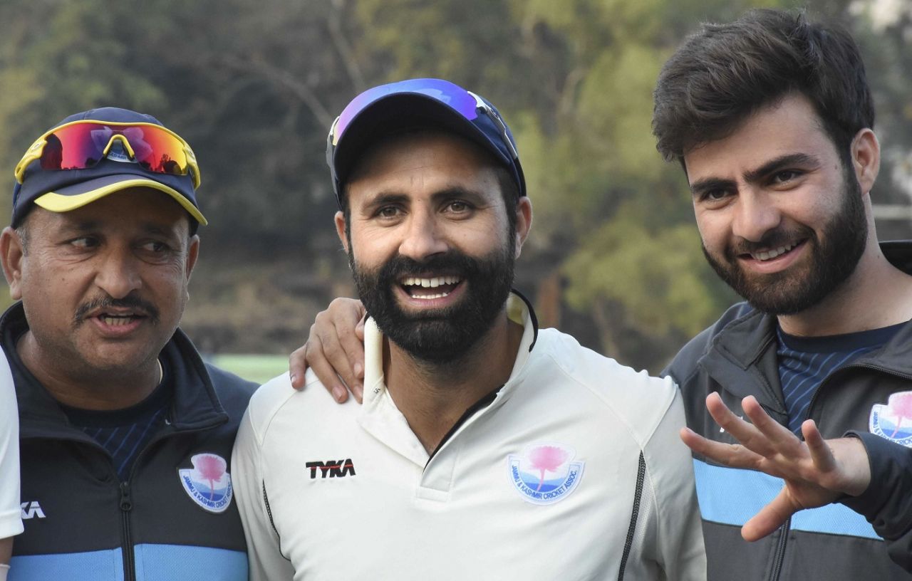Parvez Rasool shares some smiles with team-mates after yet another Jammu & Kashmir victory, Tripura v Jammu & Kashmir, Ranji Trophy 2019-20, Group C, Agartala, February 6, 2020