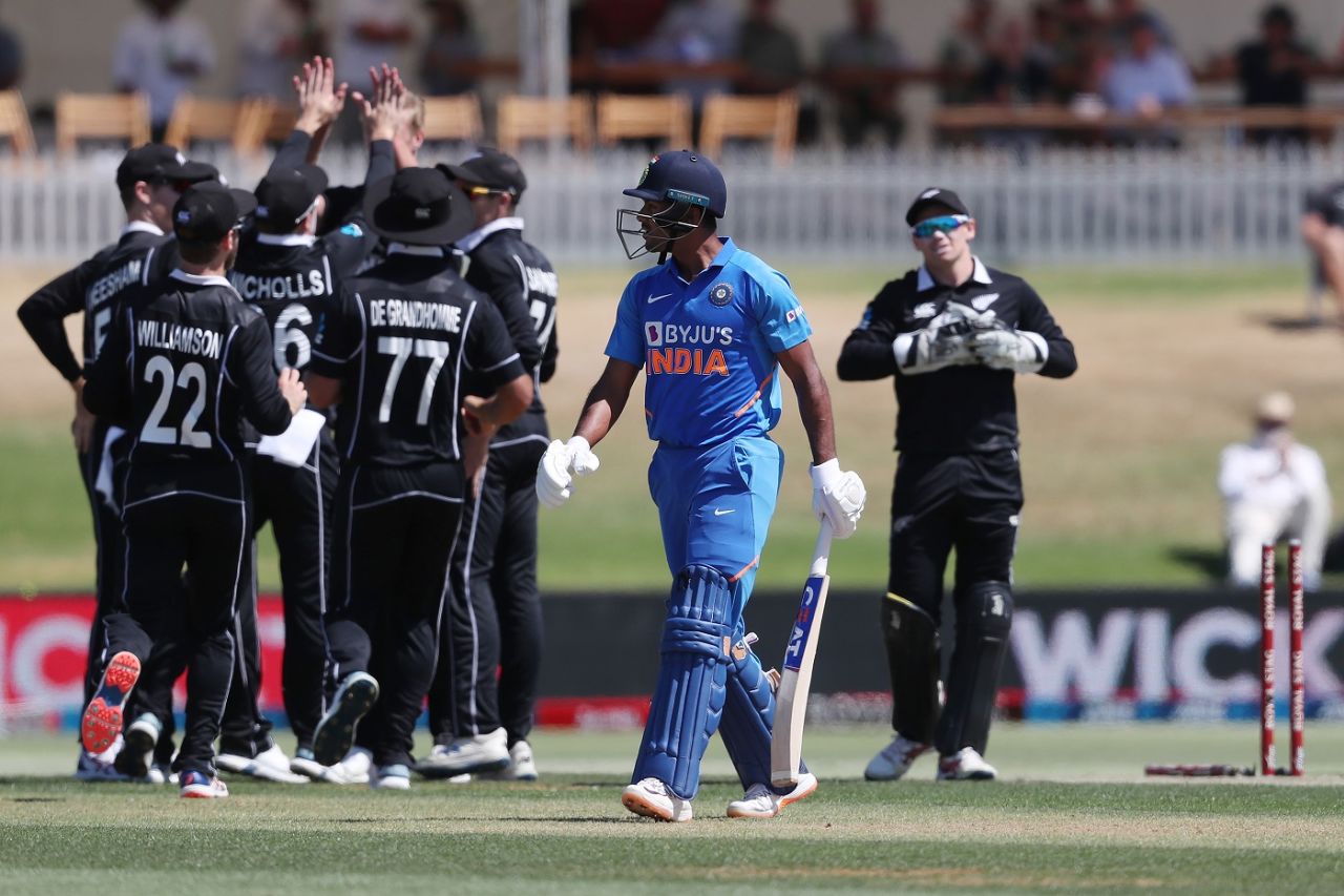 Mayank Agarwal walks away after his dismissal, New Zealand v India, 3rd ODI, Mount Maunganui, February 11, 2020