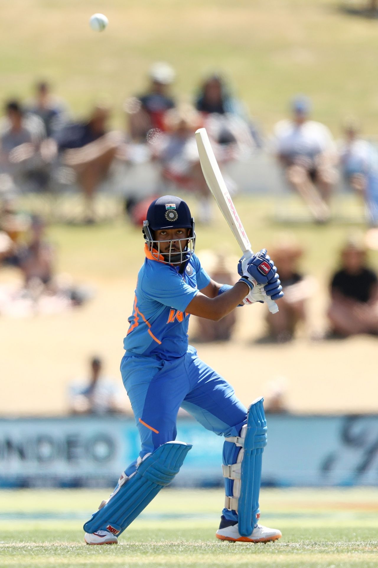 Prithvi Shaw drives one on the up, New Zealand v India, 3rd ODI, Mount Maunganui, February 11, 2020