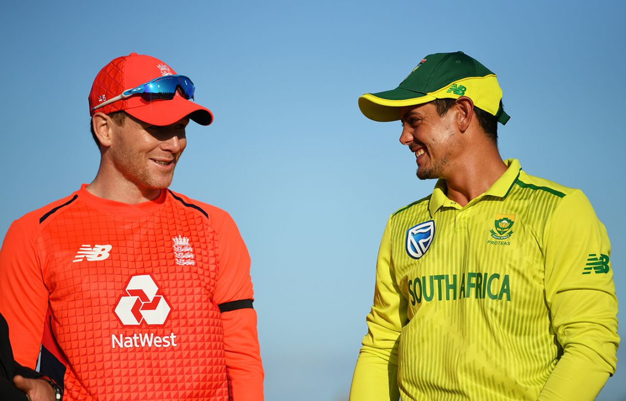 Eoin Morgan and Quinton de Kock, South Africa v England, 1st T20I, East London, February 12, 2020