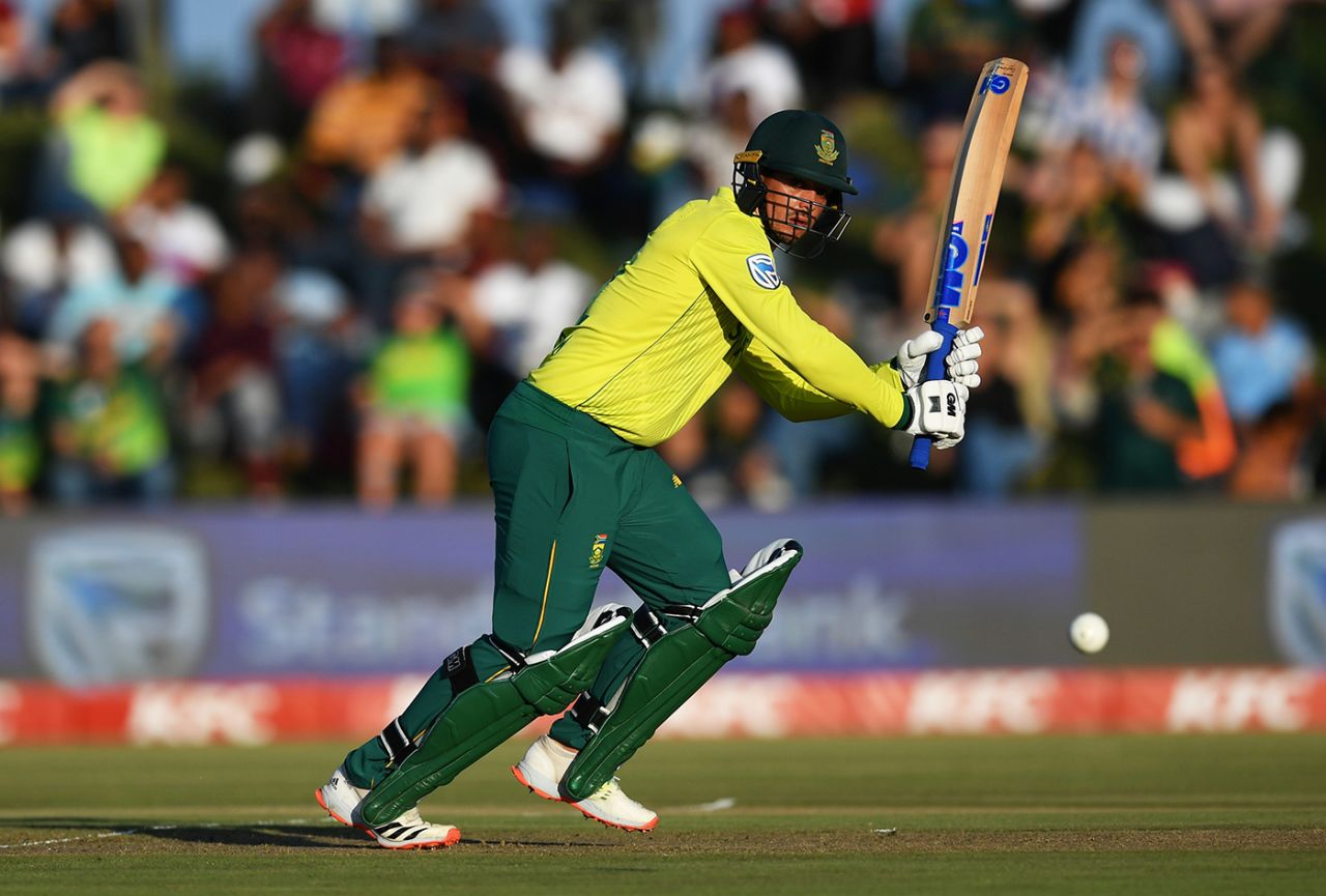 Quinton de Kock works one into the leg side, South Africa v England, 1st T20I, East London, February 12, 2020