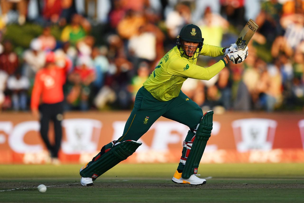 Rassie van der Dussen drives through the covers, South Africa v England, 1st T20I, East London, February 12, 2020