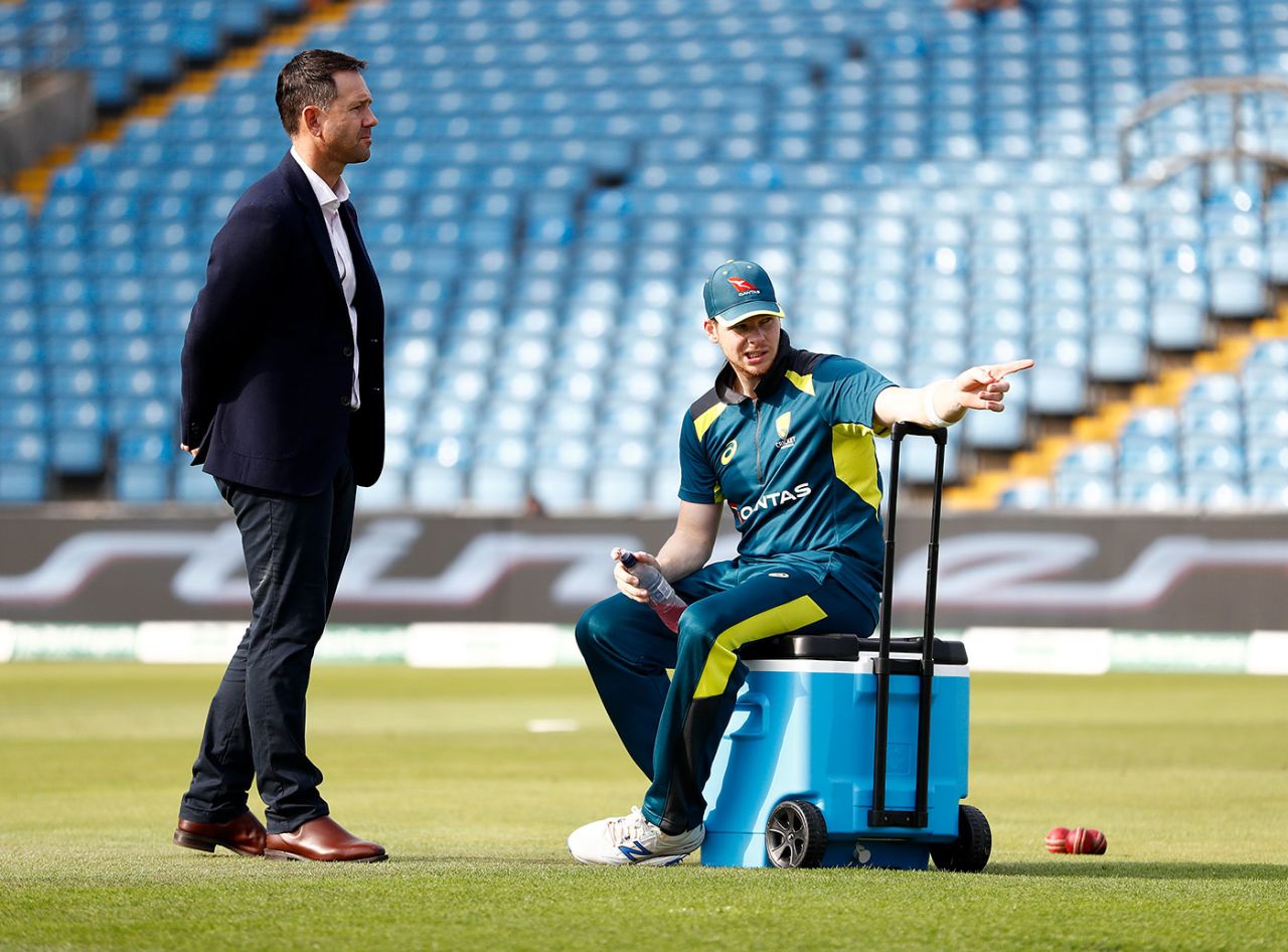 Ricky Ponting chats to Steven Smith during the Ashes, England v Australia, 3rd Test, Headingley, August 25, 2019
