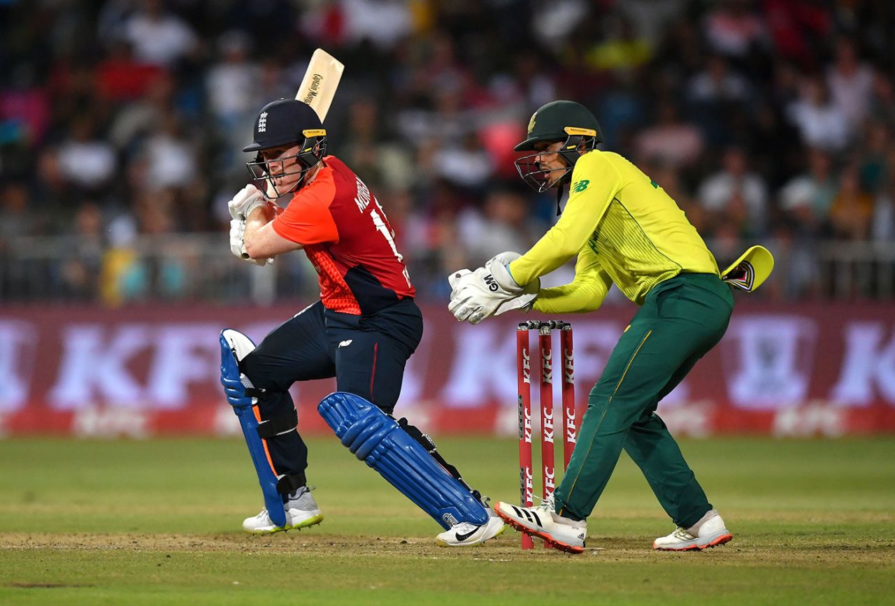 Eoin Morgan cuts through the off side, South Africa v England, 2nd T20I, Durban, February 14, 2020