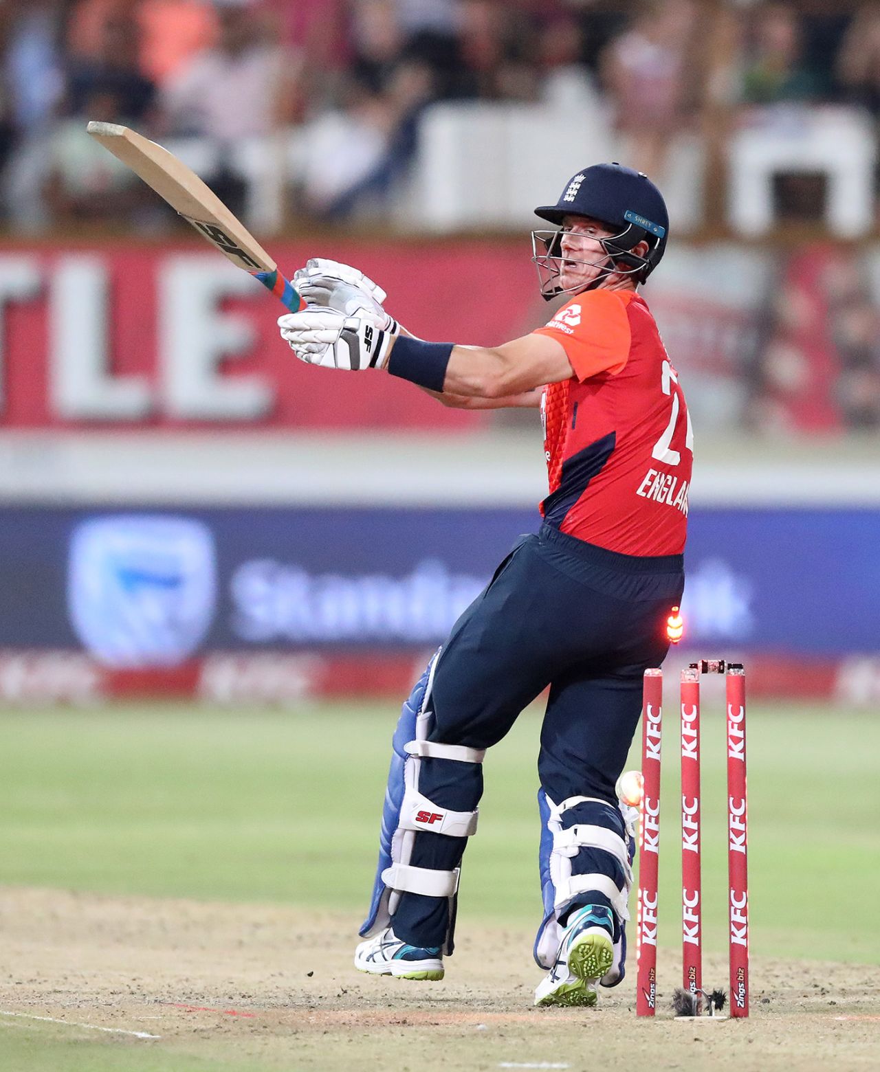 Joe Denly played on via his forearm, South Africa v England, 2nd T20I, Durban, February 14, 2020