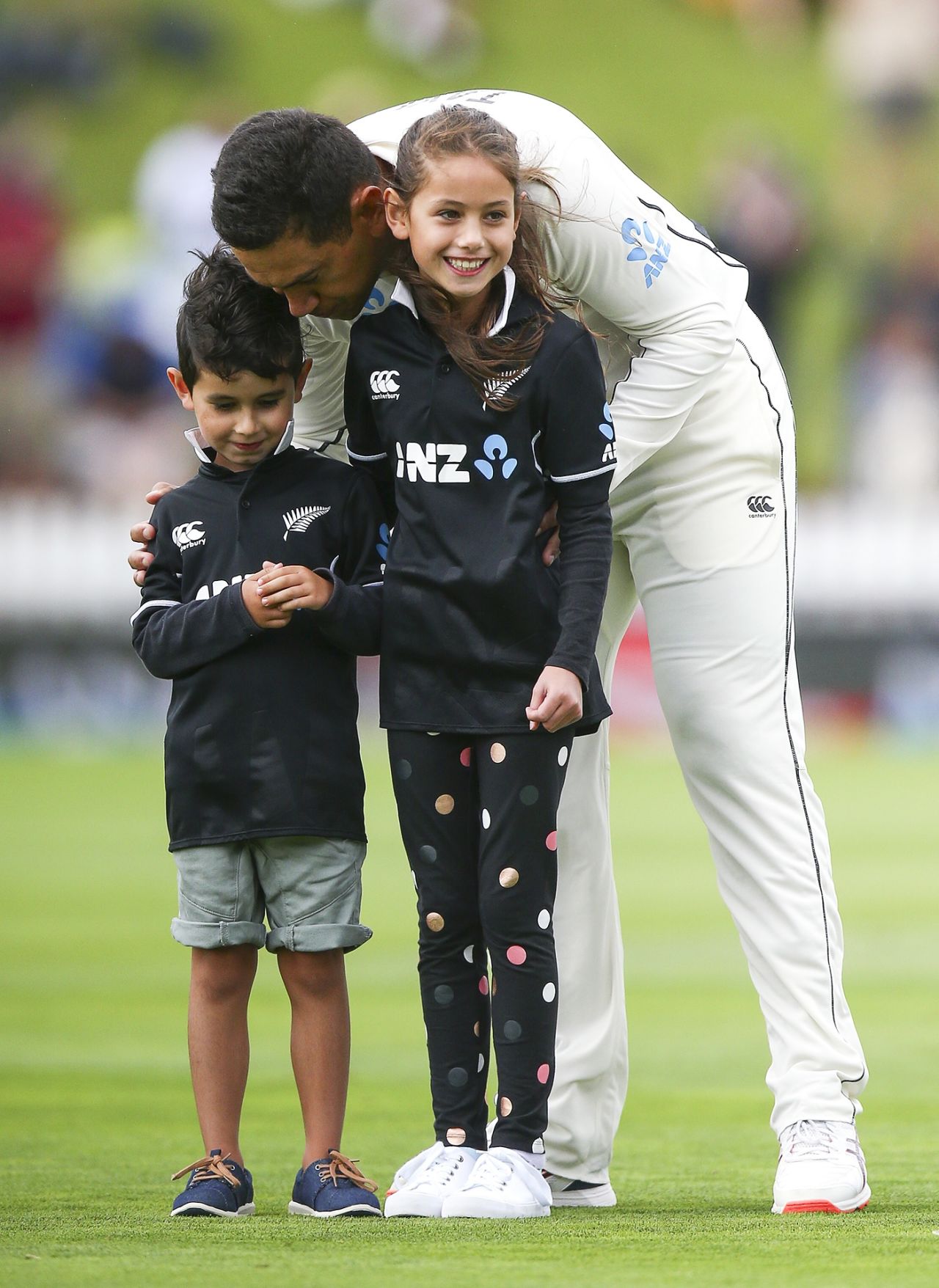 Ross Taylor with two of his children ahead of playing his 100th Test, New Zealand v India, 1st Test, Wellington, 1st day, February 21, 2019