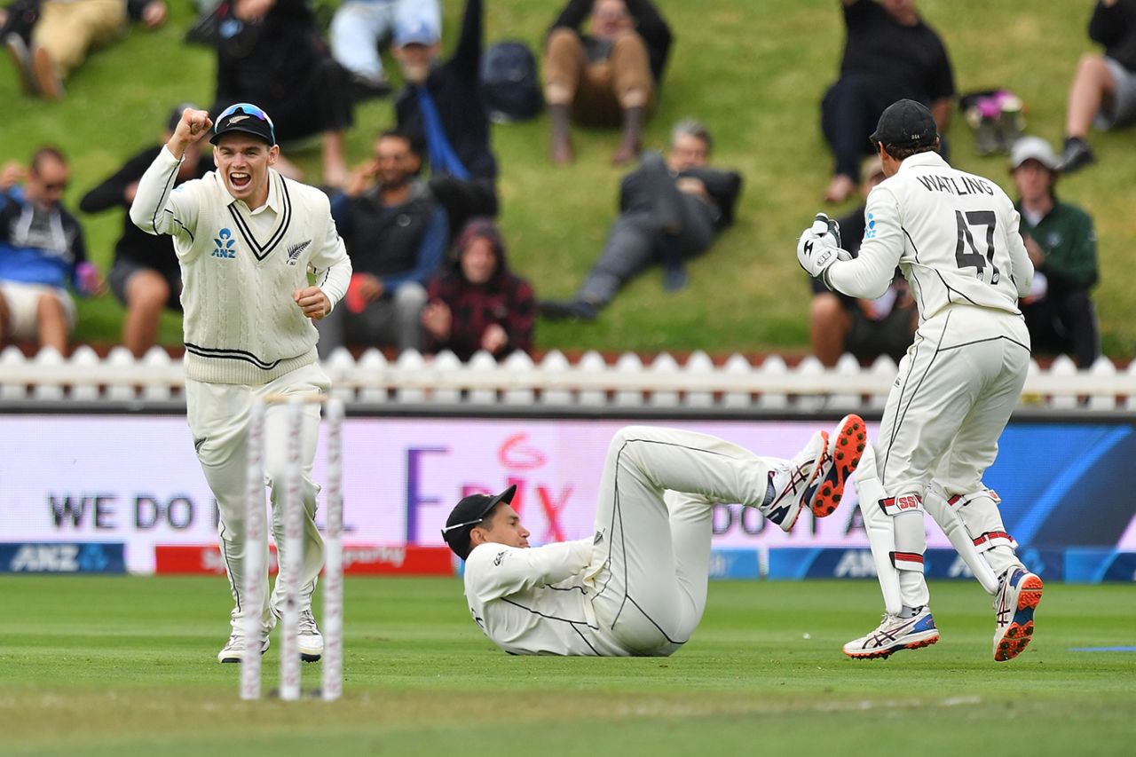 Ross Taylor takes the catch that saw the end of Virat Kohli on day one in Wellington, New Zealand v India, 1st Test, Wellington, 1st day, February 21, 2020