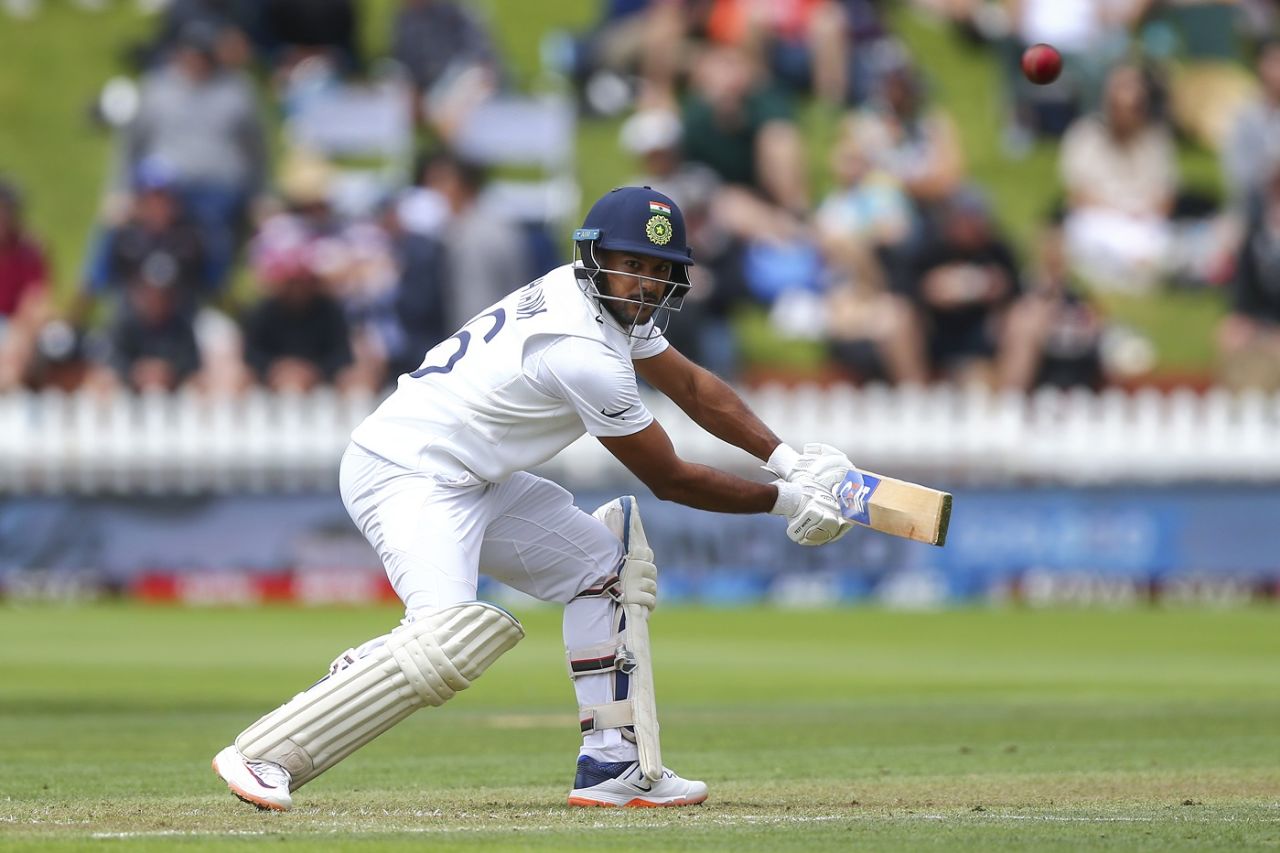 Mayank Agarwal drives away from his body, New Zealand v India, 1st Test, Wellington, 1st day, February 21, 2020