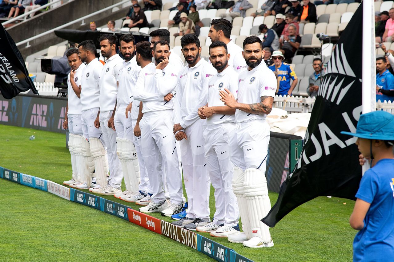 The Indian team lines up ahead of the Wellington Test, New Zealand v India, 1st Test, Wellington, 1st day, February 21, 2020