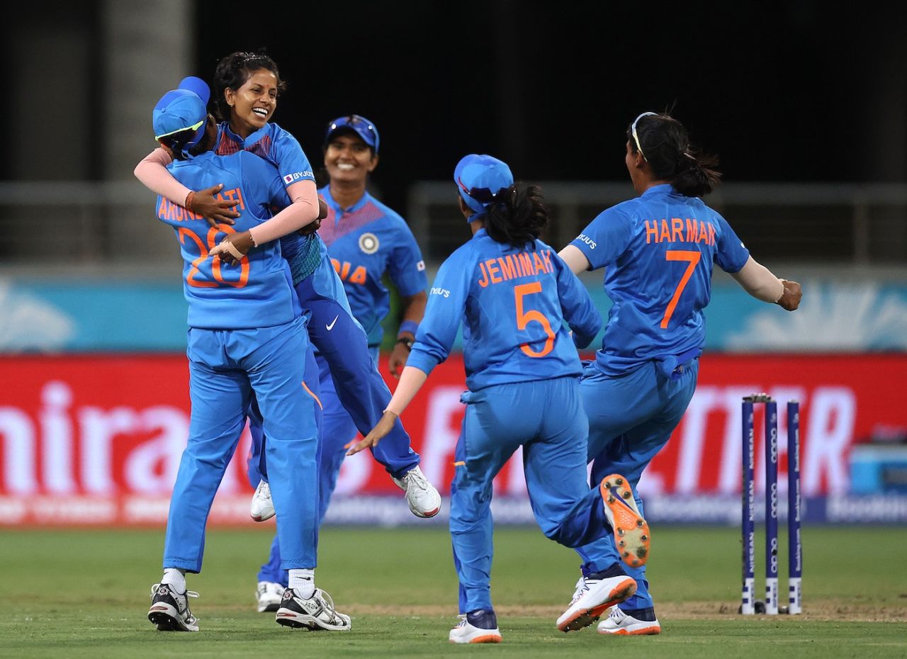 Poonam Yadav is ecstatic after taking a wicket, Australia v India, women's T20 World Cup, Sydney, February 21, 2020