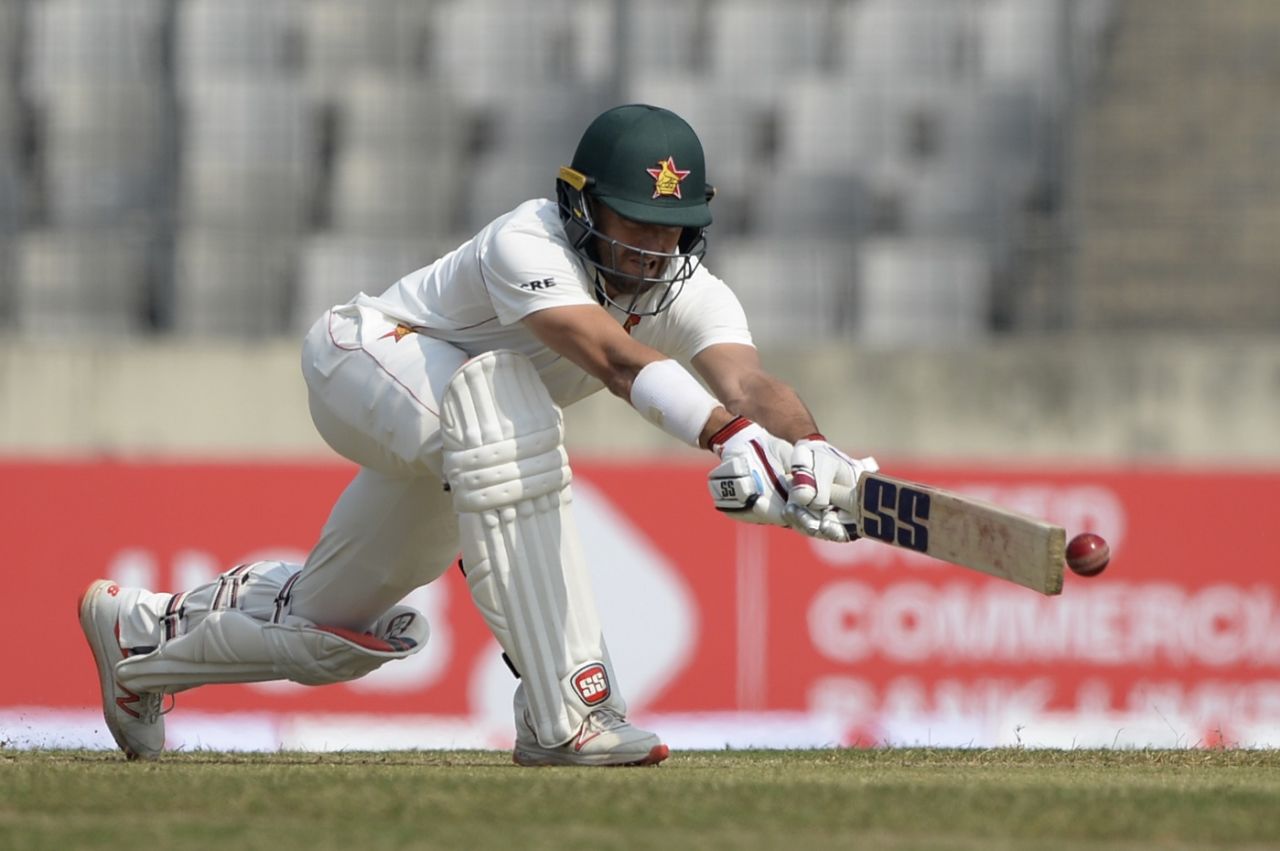 Craig Ervine sweeps one fine, Bangladesh v Zimbabwe, Only Test, Dhaka, 1st day, February 22, 2020