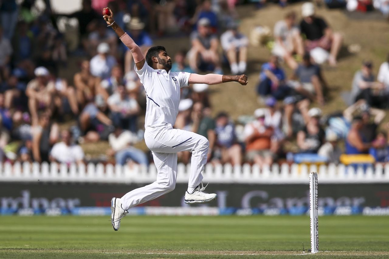 Jasprit Bumrah in his pre-delivery stride, New Zealand v India, 1st Test, Wellington, 2nd day, February 22, 2020