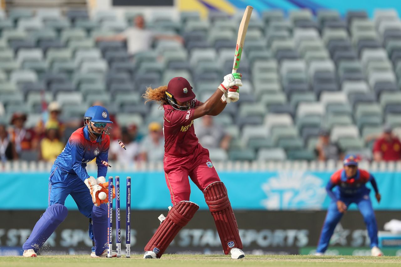 Hayley Matthews was bowled after being dropped twice, Thailand v West Indies, T20 World Cup, Group B, Perth, February 22, 2020