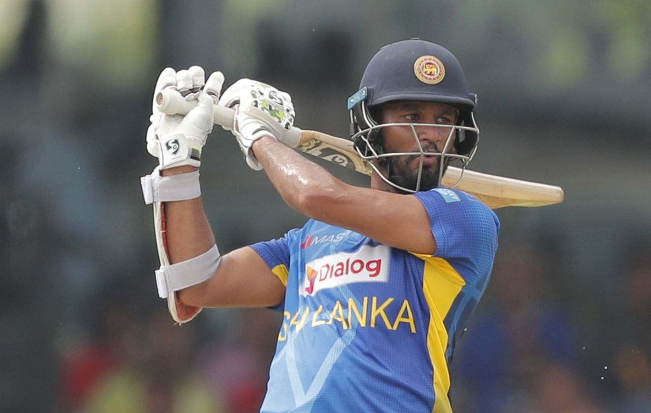 Dimuth Karunaratne goes through the off side, Sri Lanka v West Indies, 1st ODI, Colombo (SSC), February 22, 2020