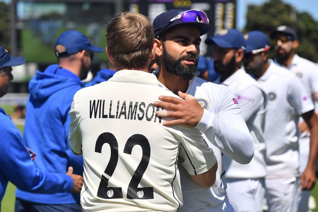 Virat Kohli congratulates Kane Williamson, New Zealand v India, 1st Test, Wellington, 4th day, February 24, 2020
