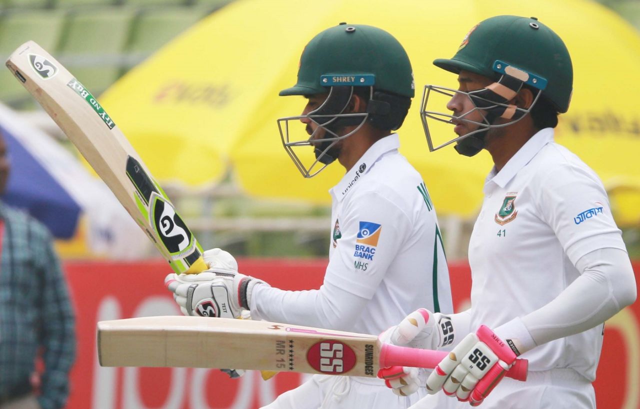 Mushfiqur Rahim and Mominul Haque prepare to resume batting, Bangladesh v Zimbabwe, Only Test, Dhaka, 3rd day, February 24, 2020