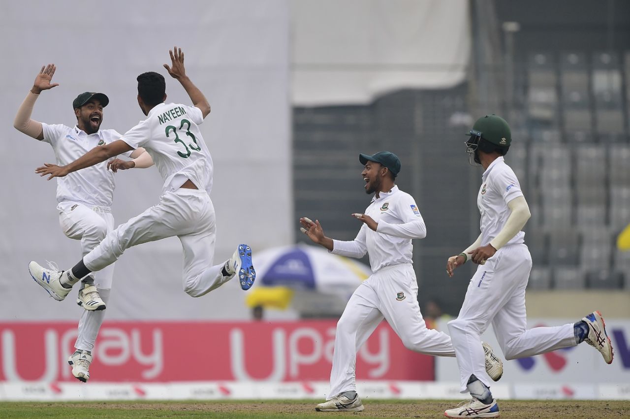 Nayeem Hasan takes off to celebrate a wicket, Bangladesh v Zimbabwe, Only Test, Dhaka, 3rd day, February 24, 2020