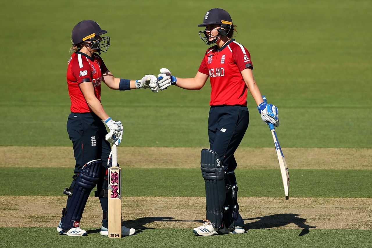 Heather Knight and Natalie Sciver shared an unbroken stand of 169 for the third wicket, England v Thailand, Women's T20 World Cup, Canberra, February 26, 2020
