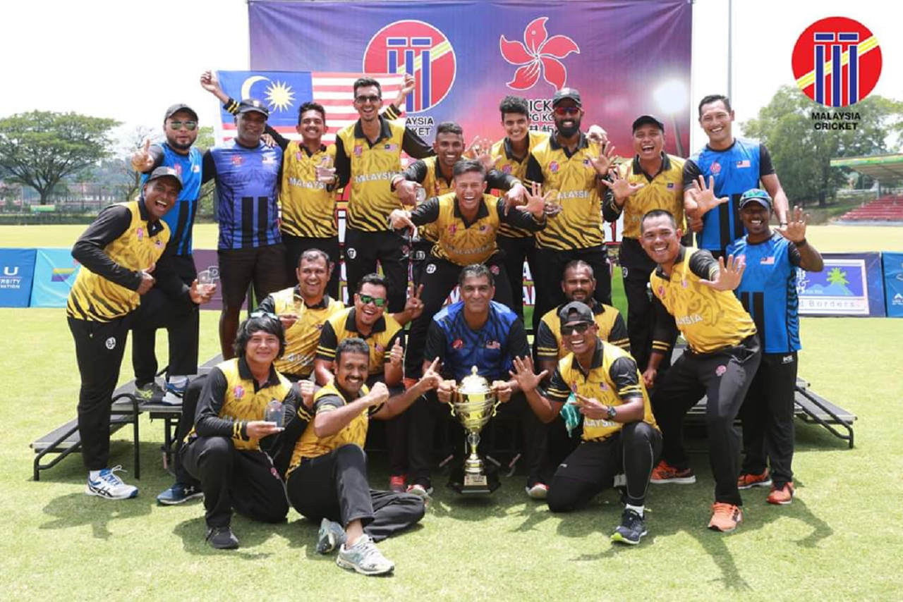 Malaysia pose with the trophy after their 5-0 T20I series win against Hong Kong, Hong Kong tour of Malaysia, February 26, 2020