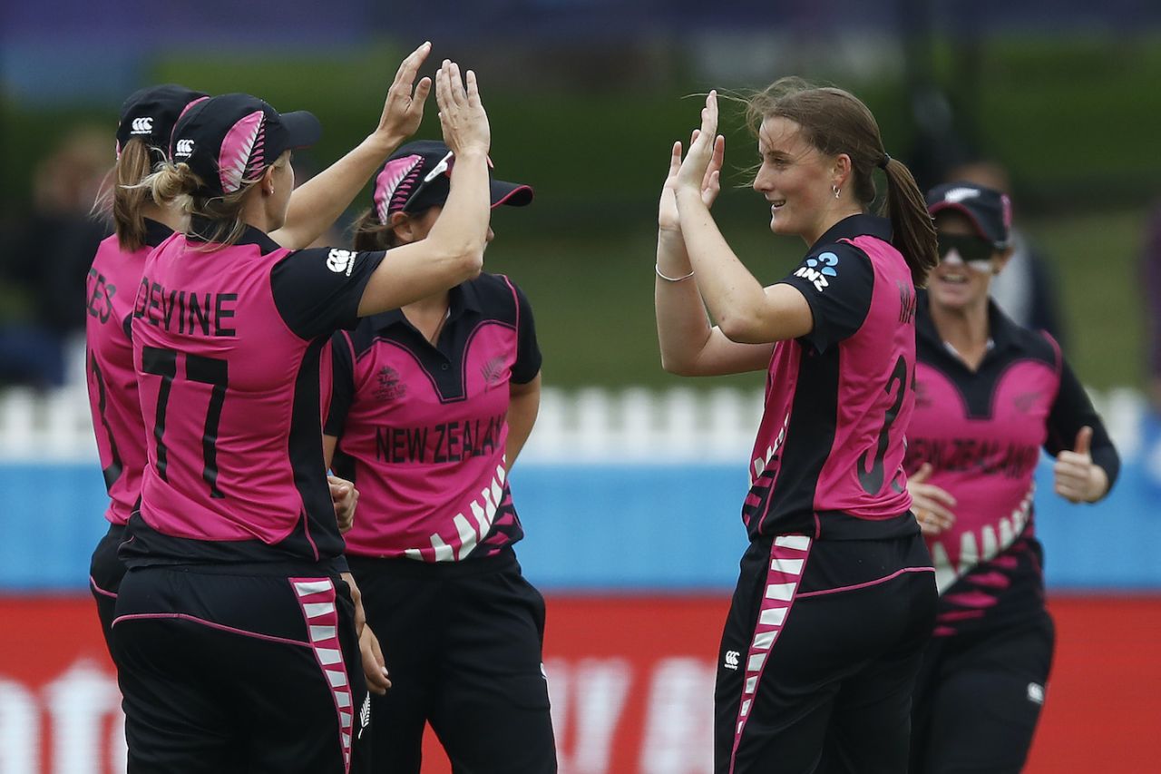 Rosemary Mair celebrates a wicket, India v New Zealand,  ICC Women's T20 World Cup, Melbourne (Junction Oval), February 27, 2020